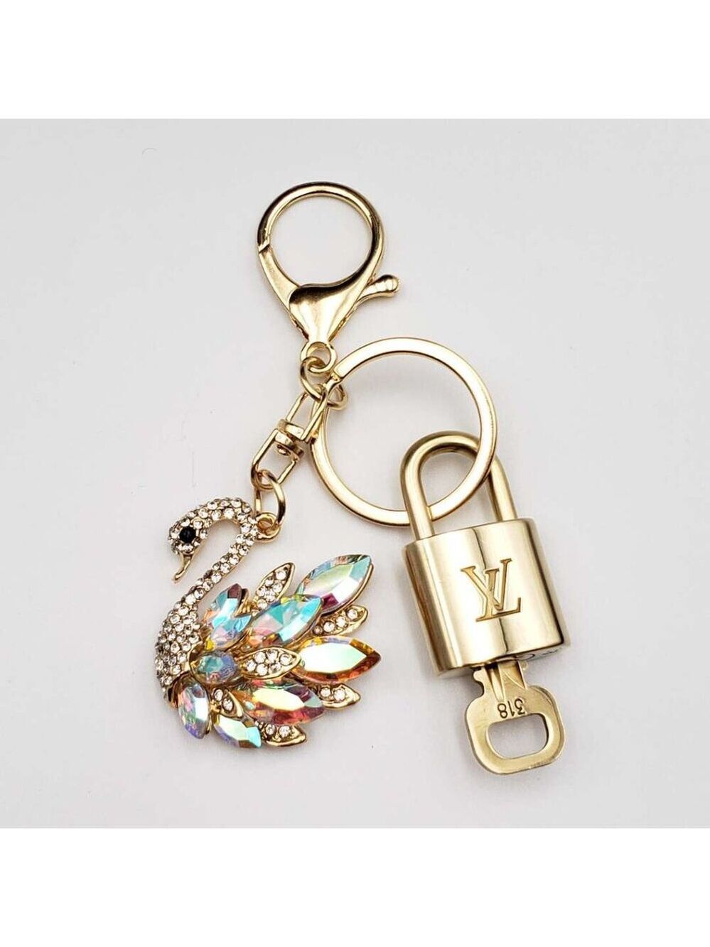 Authentic Louis Vuitton Padlock Gold 🔒 Key Set + Unbranded Swan Keychain Charm